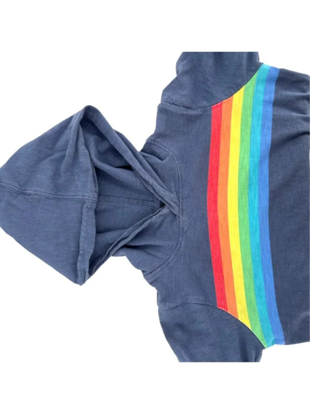 Primary Kids Blue Hoodie Rainbow Stripe 100% Cotton Size 2